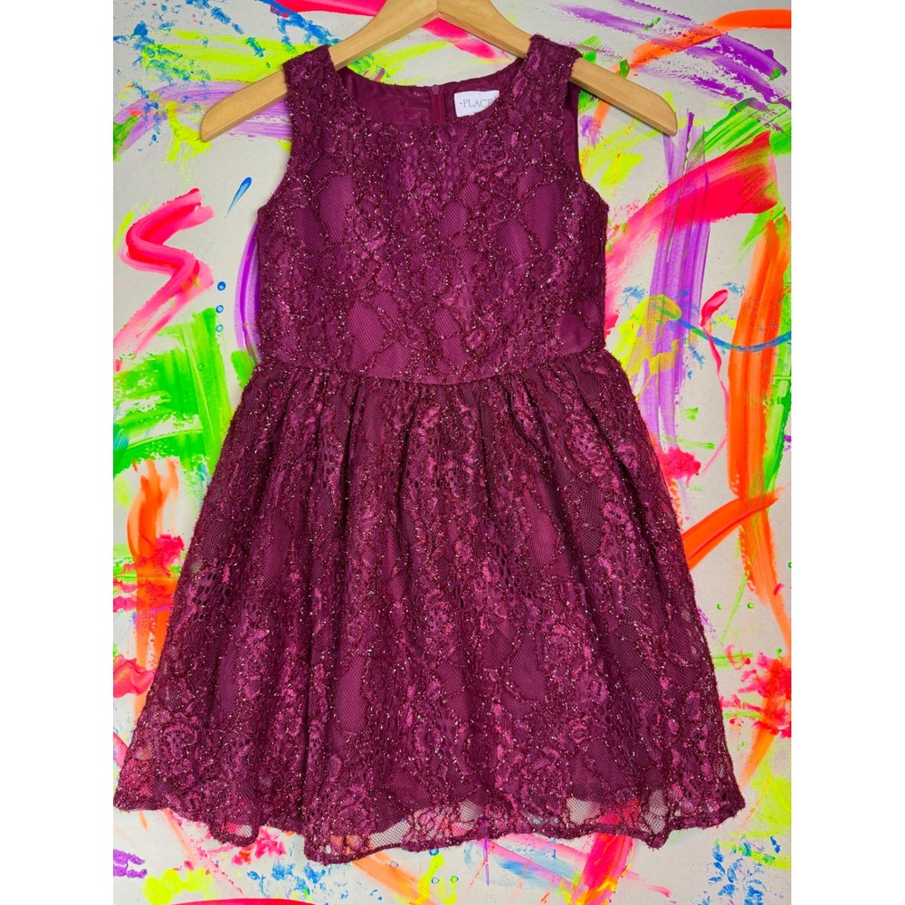Childrens Place Girls Sz 8 Plum Glitter Lace Sleeveless Party Dress Formal